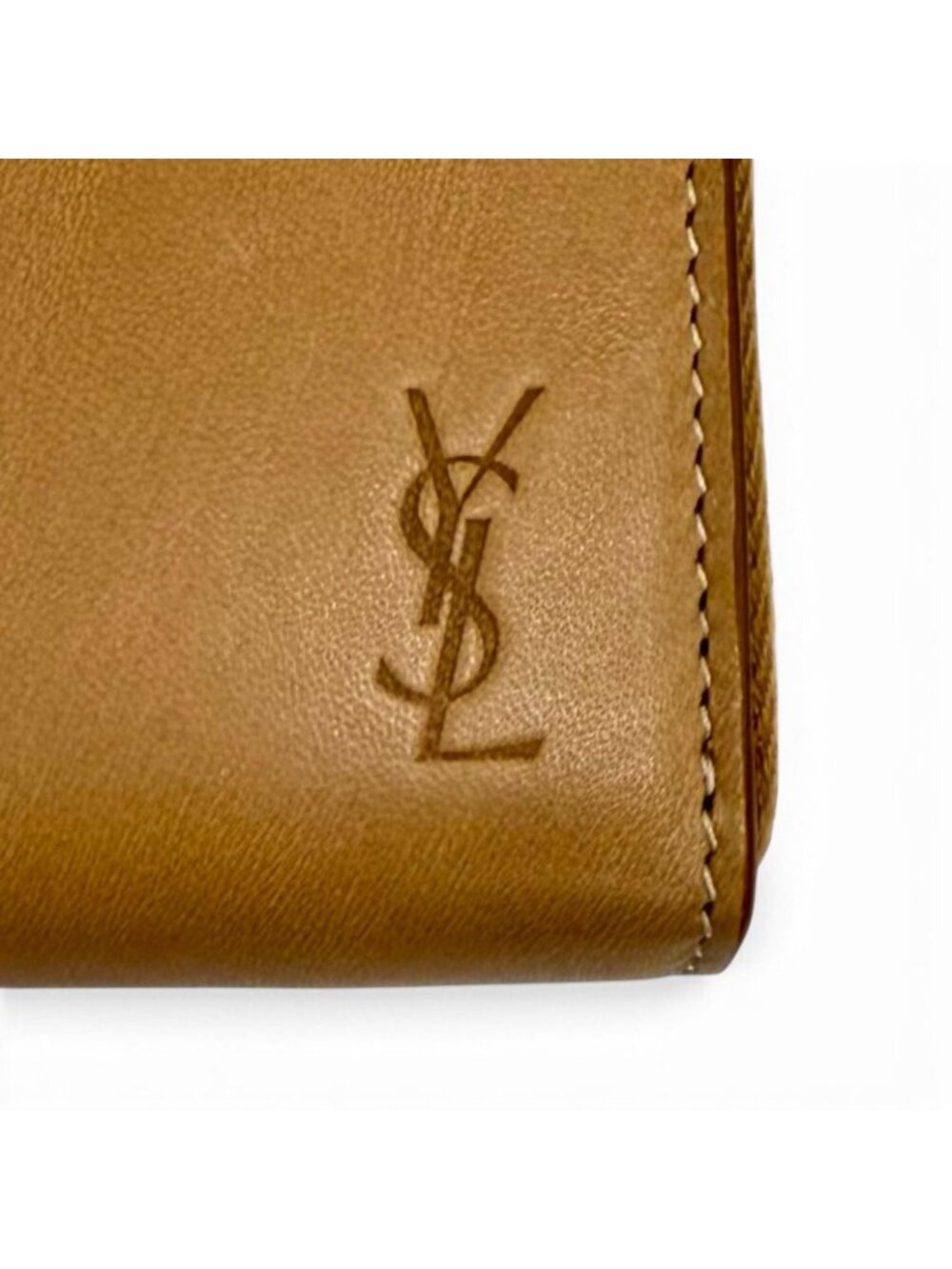 Saint Laurent Paris Logo Stamp Leather Zip Around Wallet Light Brown - Picture 8 of 13